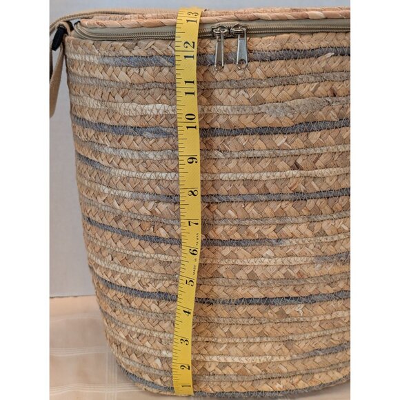 Woven Insulated Cooler Bag Adjustable Strap & Zip Closure Water Lily & Cornhusk - Picture 12 of 13